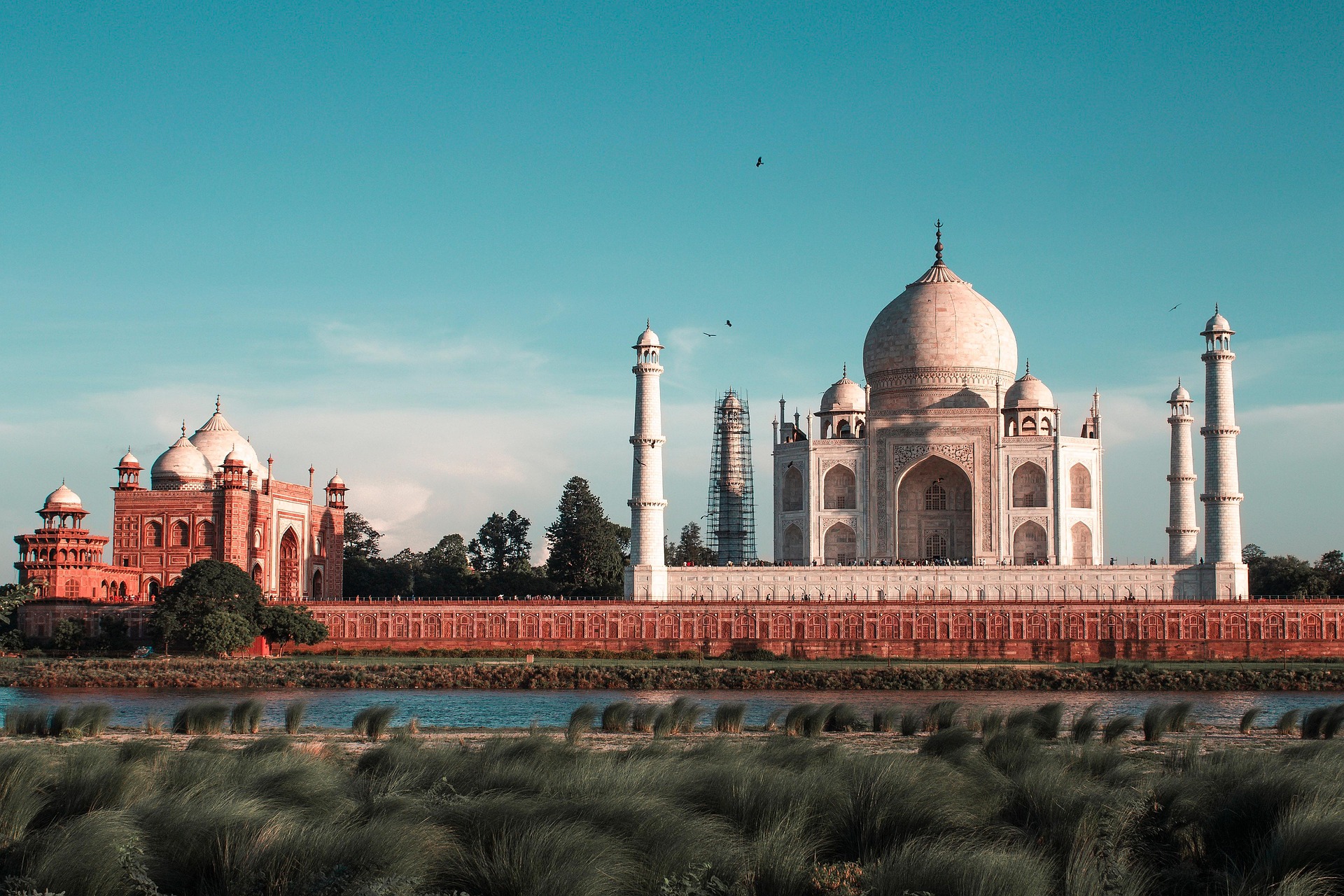 The Taj Mahal in Agra, seen across the Yamuna river